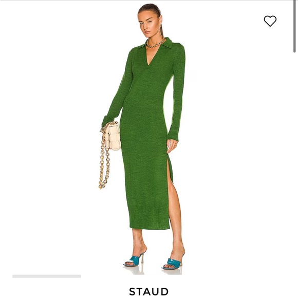 Staud crown polo wool sweater dress: size L in emerald - Picture 1 of 9